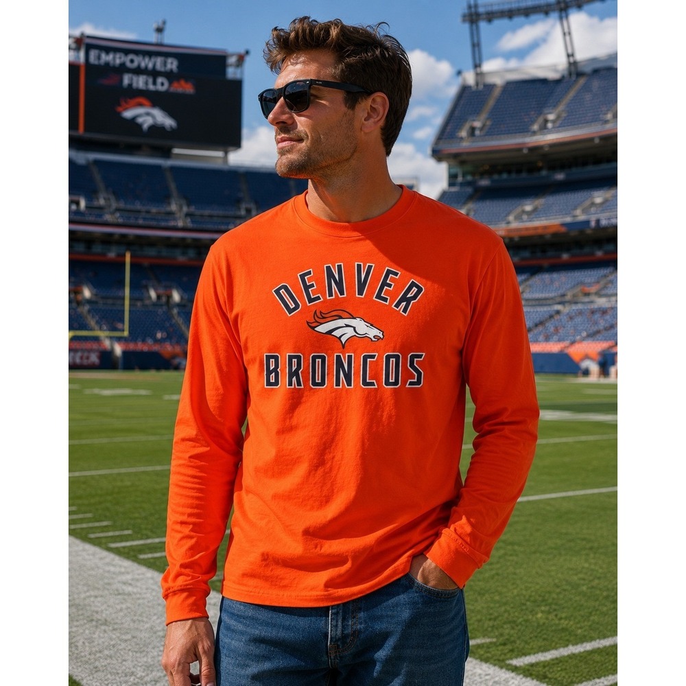 Fanatics Denver‎ Broncos Orange Long Sleeve T Shirt Men's L NFL Football Sz L
